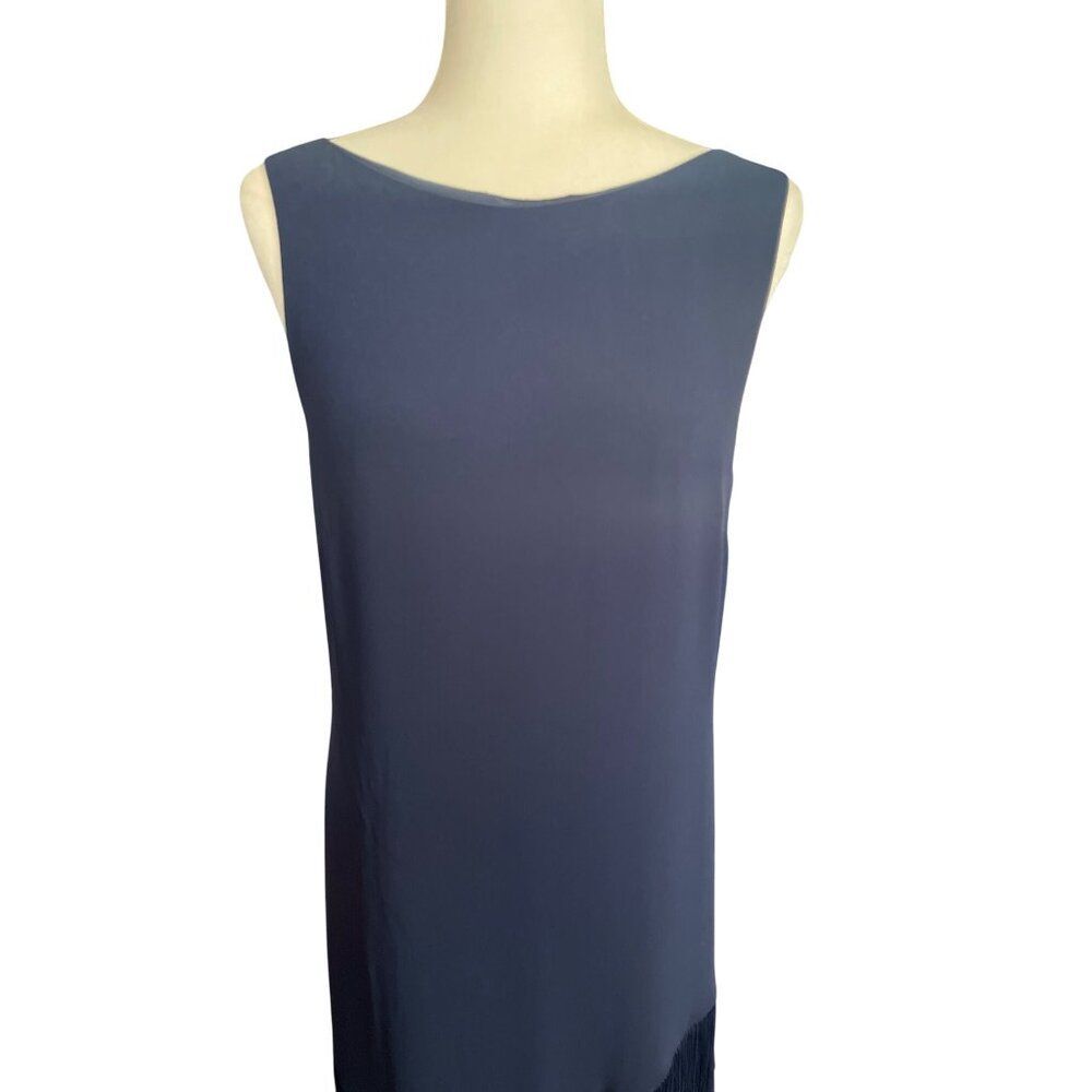 Trina Turk Alena Ink Blue Fringe Hem Sleeveless Cocktail Party Dress Size 8